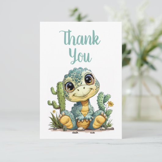 Schattigee Baby dinosaurus dank u notities blanco  (Staand voorkant)