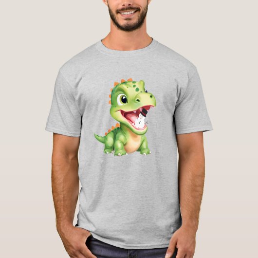 Schattigee baby Dinosaurus eten sneeuwman kerstfee T-shirt (Voorkant)