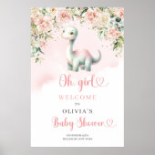Schattigee baby dinosaurus meisje blozen rozen wel poster (Voorkant)