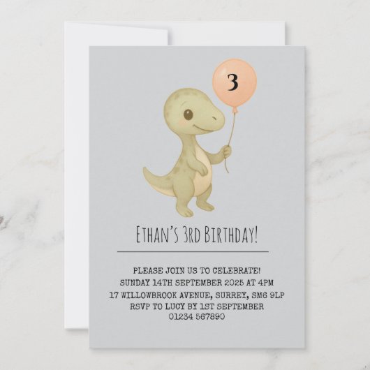 Schattigee Baby-dinosaurus met ballonverjaardag Kaart (Voorkant)