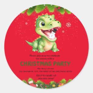 Schattigee baby Dinosaurus met sneeuwpop kerstfees Ronde Sticker