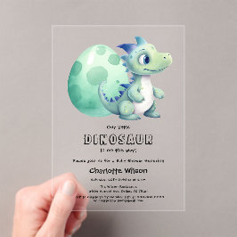 Schattigee Baby-dinosaurus met zijn ei-Baby shower Acryl Uitnodigingen