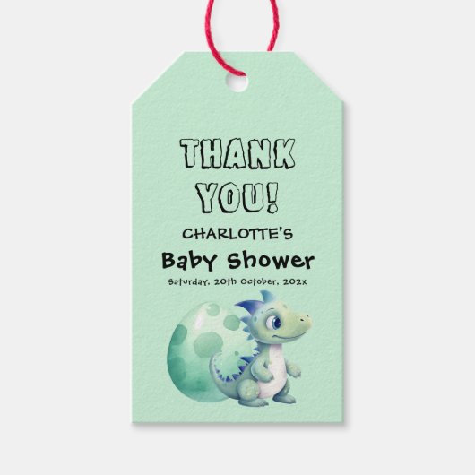 Schattigee Baby-dinosaurus met zijn ei-Baby shower Cadeaulabel (Voorkant)