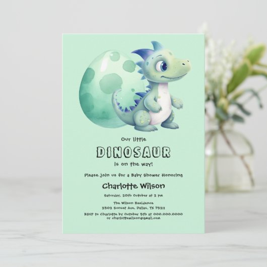 Schattigee Baby-dinosaurus met zijn ei-Baby shower Kaart (Staand voorkant)