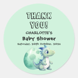 Schattigee Baby-dinosaurus met zijn ei-Baby shower Ronde Sticker