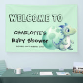 Schattigee Baby-dinosaurus met zijn ei-Baby shower Spandoek (Beurs)