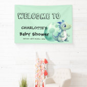 Schattigee Baby-dinosaurus met zijn ei-Baby shower Spandoek (Insitu)