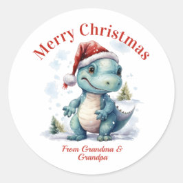 Schattigee Baby Dinosaurus Vrolijk Kerstfeest Ronde Sticker