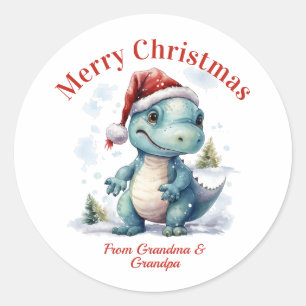 Schattigee Baby Dinosaurus Vrolijk Kerstfeest Ronde Sticker