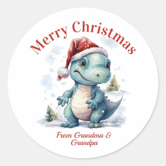 Schattigee Baby Dinosaurus Vrolijk Kerstfeest Ronde Sticker (Voorkant)