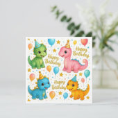 Schattigee baby dinosaurussen verjaardagskaart voo feestdagenkaart (Staand voorkant)