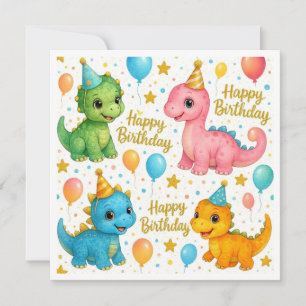 Schattigee baby dinosaurussen verjaardagskaart voo feestdagenkaart