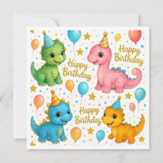 Schattigee baby dinosaurussen verjaardagskaart voo feestdagenkaart
