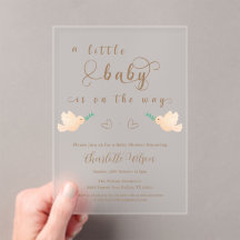Schattigee Baby Dove Baby shower Acryl Uitnodiging