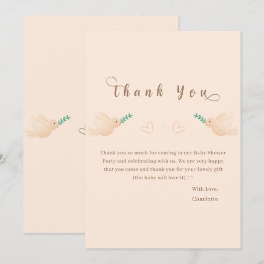 Schattigee Baby Dove Baby shower bedankkaart (Voorkant / Achterkant)