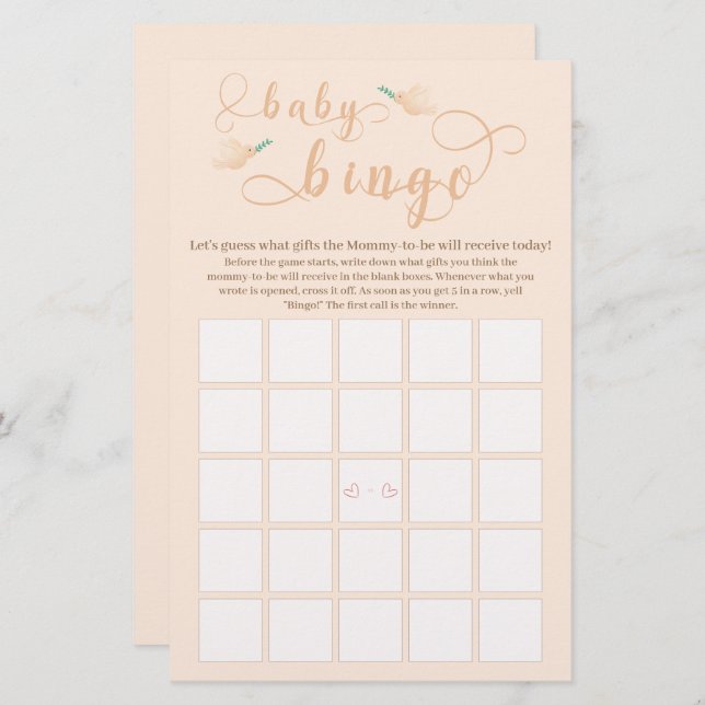 Schattigee Baby Dove Baby shower Bingo Game Flyer (Voorkant / Achterkant)
