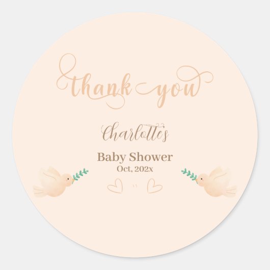 Schattigee Baby Dove Baby shower Ronde Sticker (Voorkant)