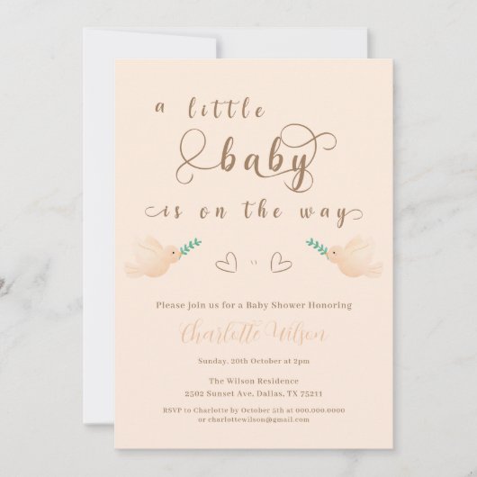 Schattigee Baby Dove Baby shower Uitnodiging (Voorkant)
