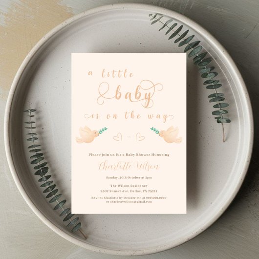 Schattigee Baby Dove Baby shower Uitnodiging