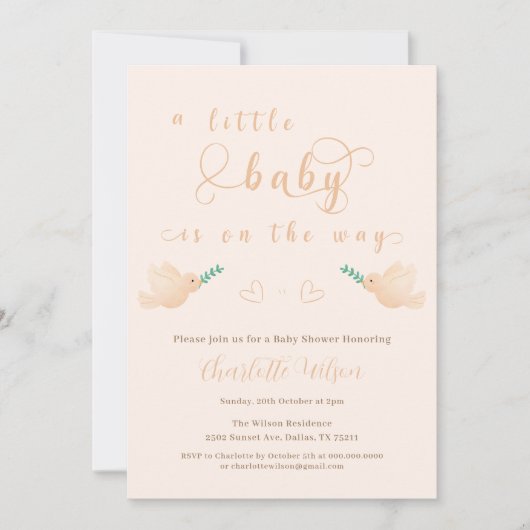 Schattigee Baby Dove Baby shower Uitnodiging (Voorkant)