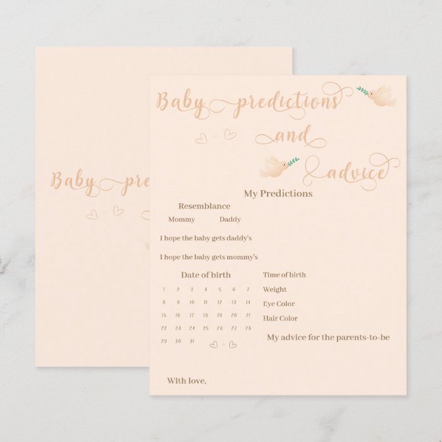 Schattigee Baby Dove Baby shower voorspellingen sp (Voorkant / Achterkant)