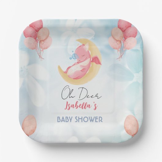 Schattigee baby draak dinosaurus Ballon baby showe Papieren Bordje (Voorkant)