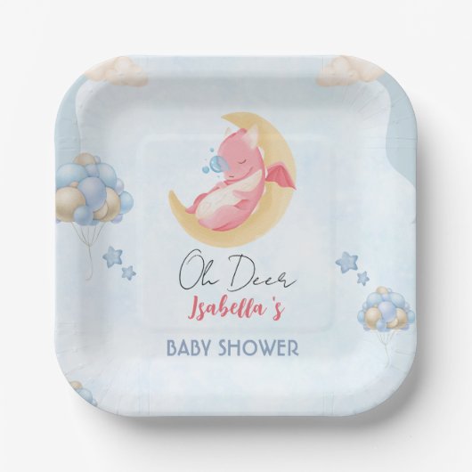 Schattigee baby draak dinosaurus Ballon baby showe Papieren Bordje (Voorkant)