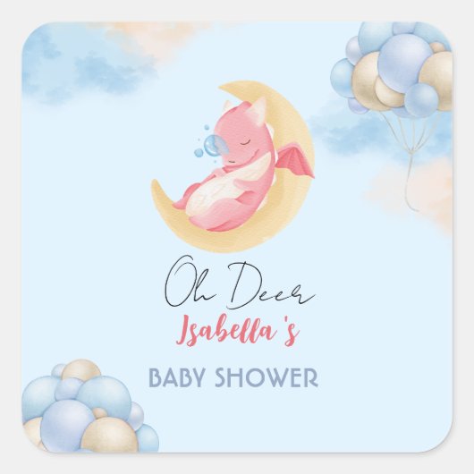 Schattigee baby draak dinosaurus Ballon baby showe Vierkante Sticker (Voorkant)