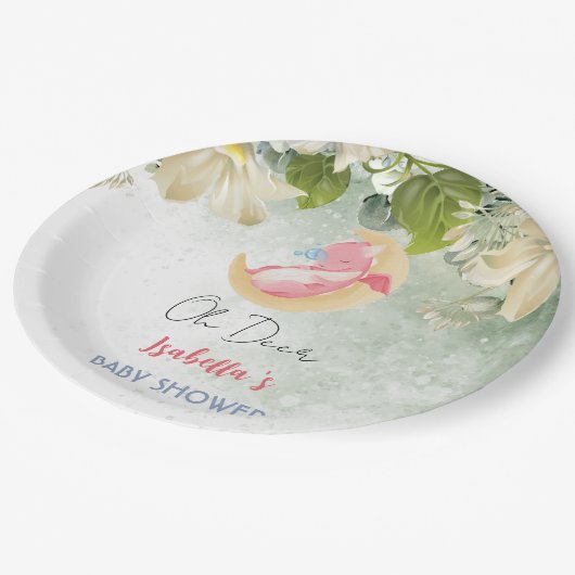 Schattigee baby draak dinosaurus wilde bloem baby  papieren bordje (Gekanteld)