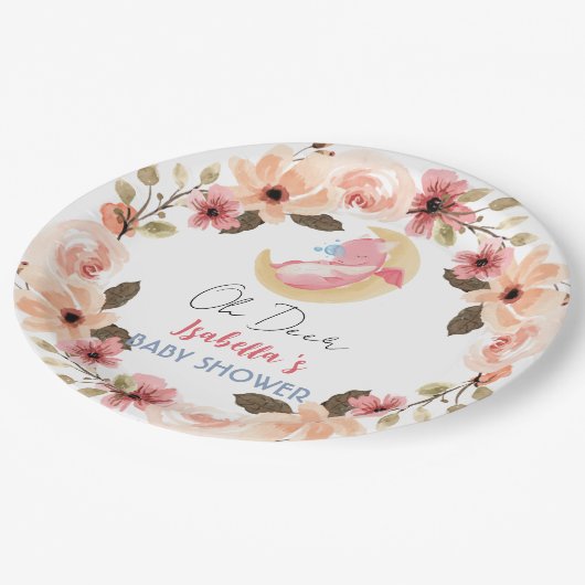 Schattigee baby draak dinosaurus wilde bloem baby  papieren bordje (Gekanteld)