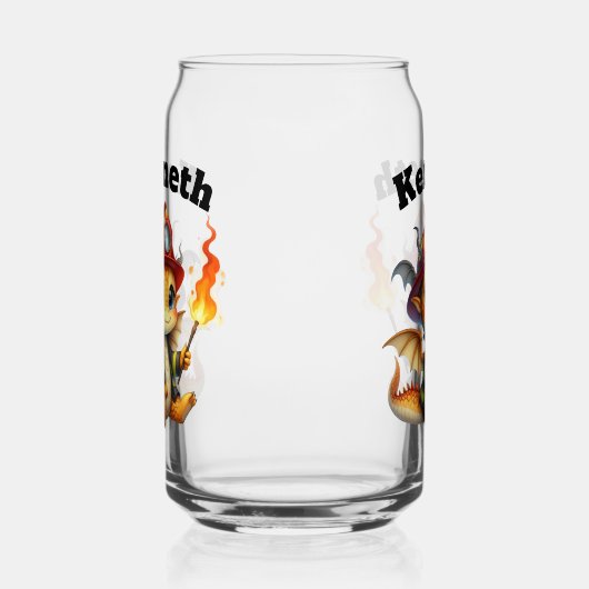 Schattigee baby-draak in brandweeruitrusting blikvorm glas (Rechts)