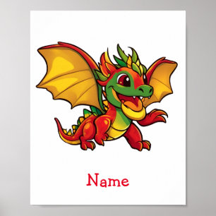 Schattigee Baby Dragon aangepaste naam Poster