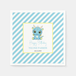 Schattigee Baby Dragon Blue Stripes Verjaardag Servet