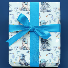 Schattigee Baby Dragon Blue Waterverf Cadeaupapier