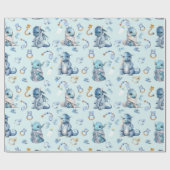 Schattigee Baby Dragon Blue Waterverf Cadeaupapier (Vlak)