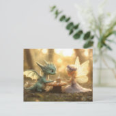 Schattigee Baby Dragon en Fairy Genieten van Thee Briefkaart (Staand voorkant)