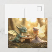 Schattigee Baby Dragon en Fairy Genieten van Thee Briefkaart (Voorkant / Achterkant)