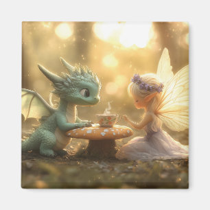 Schattigee Baby Dragon en Fairy Genieten van Thee Magneet