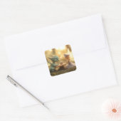 Schattigee Baby Dragon en Fairy Genieten van Thee Vierkante Sticker (Envelop)
