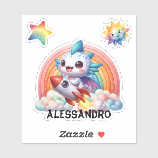 Schattigee Baby Dragon Flying, aangepaste Sticker. Sticker (Vel)
