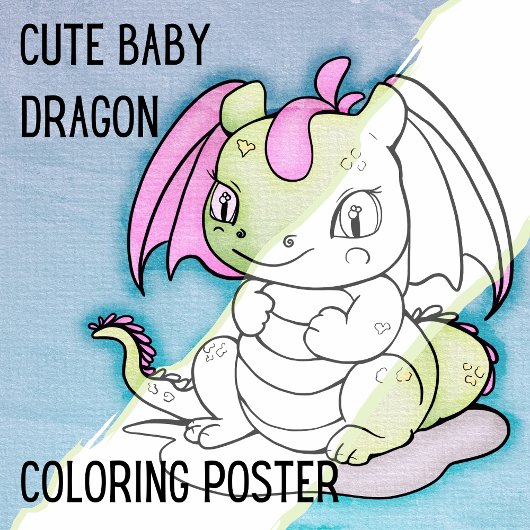 Schattigee Baby Dragon Grote Kleurplaat Poster