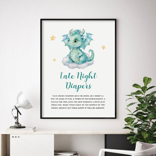 Schattigee Baby Dragon Late Night Luiers Poster