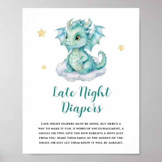 Schattigee Baby Dragon Late Night Luiers Poster (Voorkant)