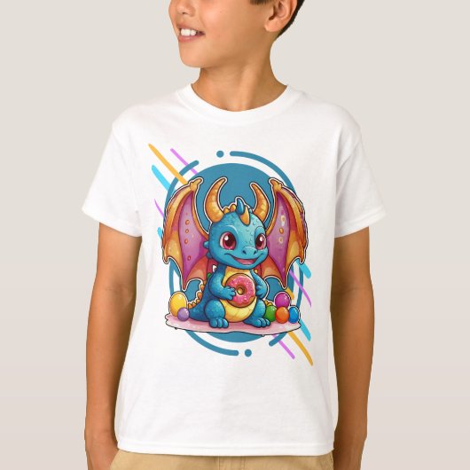 Schattigee Baby Dragon met Donut T-shirt (Voorkant)