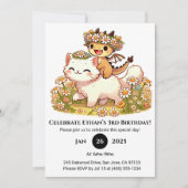 Schattigee Baby Dragon Riding White Cat Verjaardag Kaart (Voorkant)