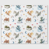 Schattigee Baby Dragon Waterverf Clouds Night Cadeaupapier (Vlak)