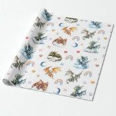 Schattigee Baby Dragon Waterverf Clouds Night Cadeaupapier (Uitgerold)