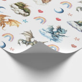 Schattigee Baby Dragon Waterverf Clouds Night Cadeaupapier (Hoek)