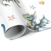 Schattigee Baby Dragon Waterverf Clouds Night Cadeaupapier (Rol Hoek)