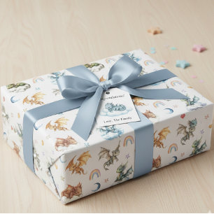 Schattigee Baby Dragon Waterverf Clouds Night Cadeaupapier